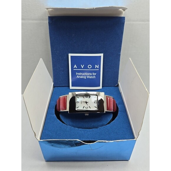 Avon Pink Bangle Bracelet Quartz Watch Rectangle Dial Japan Movement New Battery - Picture 1 of 16